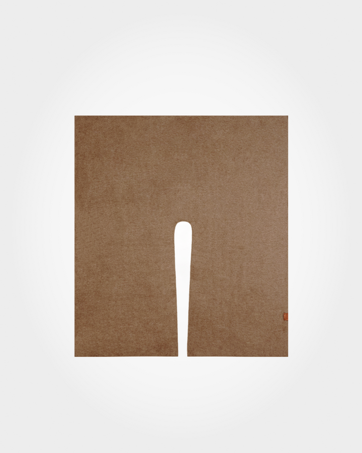 A minimalist art print featuring a textured brown square with a vertical white cutout in the center, set against a clean white background.