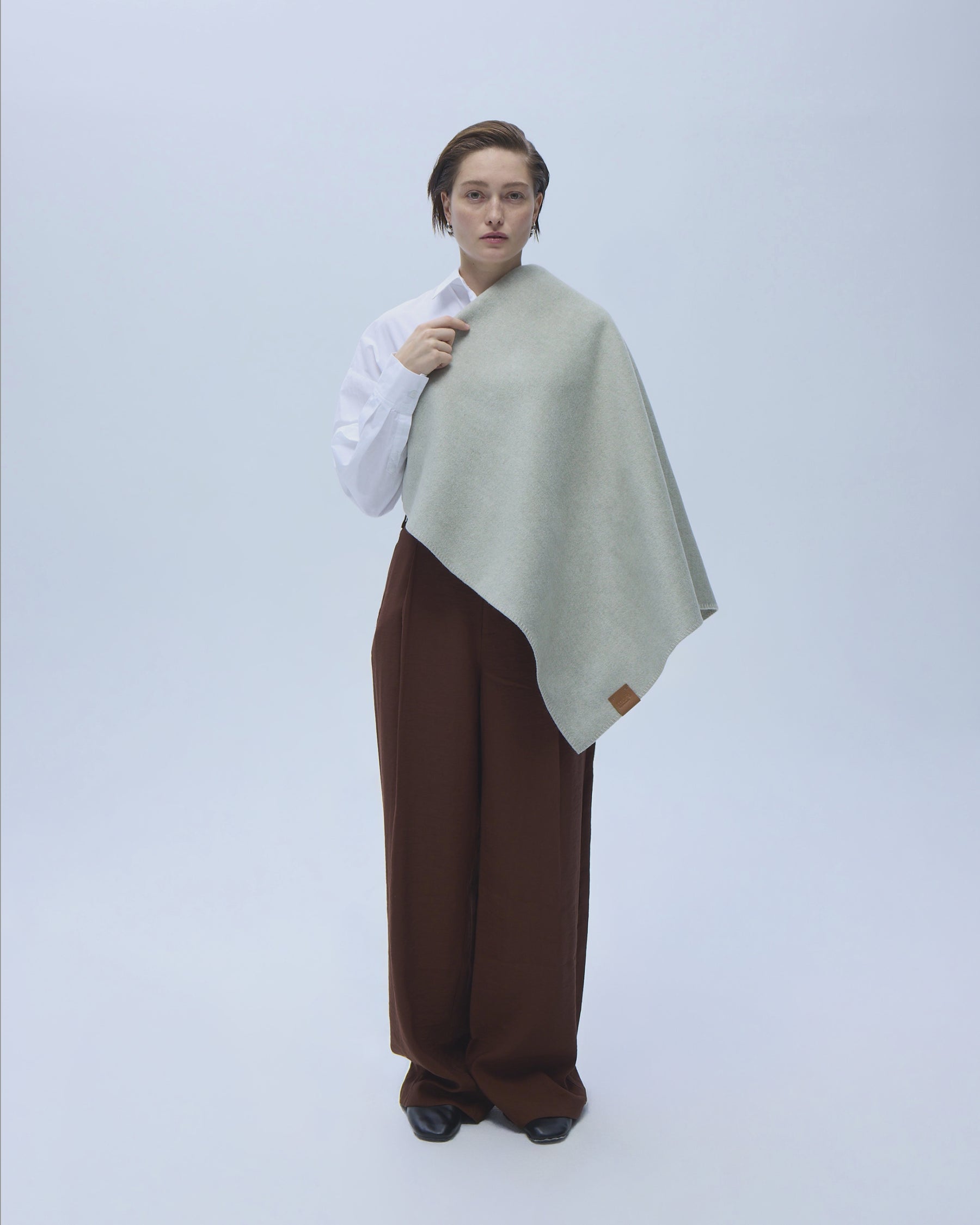Hush Petit compact 100% wool shoulder wrap in Sage Ash sage-gray